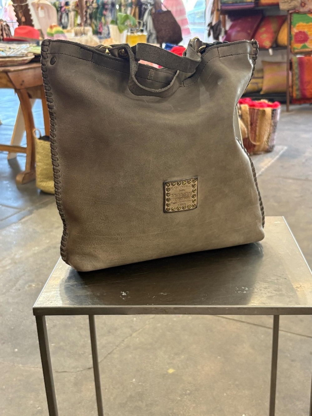 Campomaggi Leather Tote with Whipstitching in Taupe